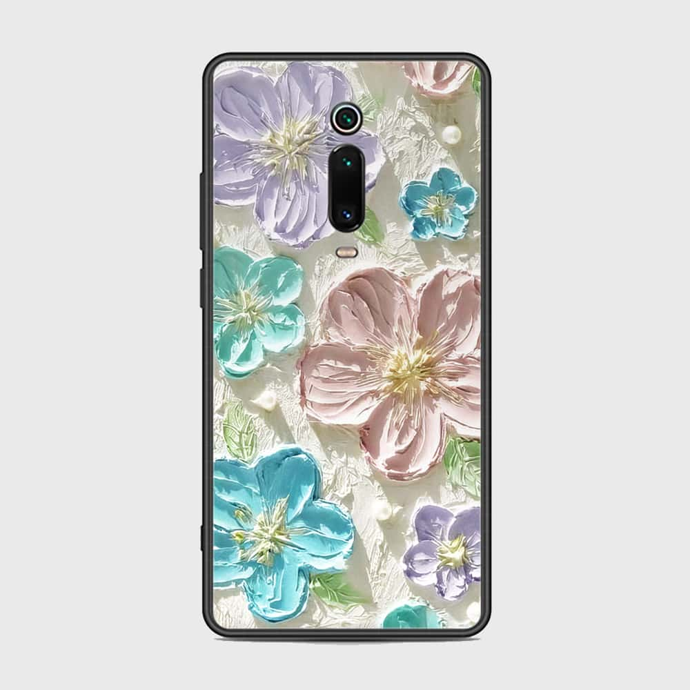 Xiaomi Mi 9T Pro Cover - Floral Series - Design 14 - Blue & Purple- HQ Ultra Shine Premium Infinity Glass Soft Silicon Borders Case