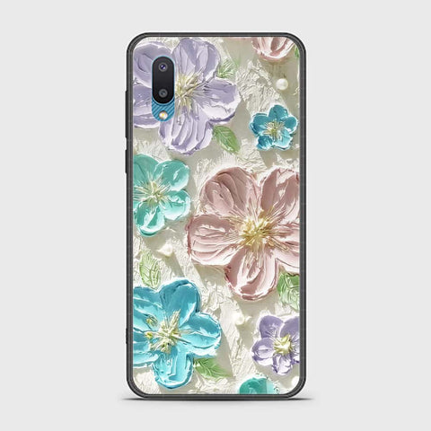 Samsung Galaxy A02 Cover - Floral Series - Design 14 - Blue & Purple - HQ Ultra Shine Premium Infinity Glass Soft Silicon Borders Case