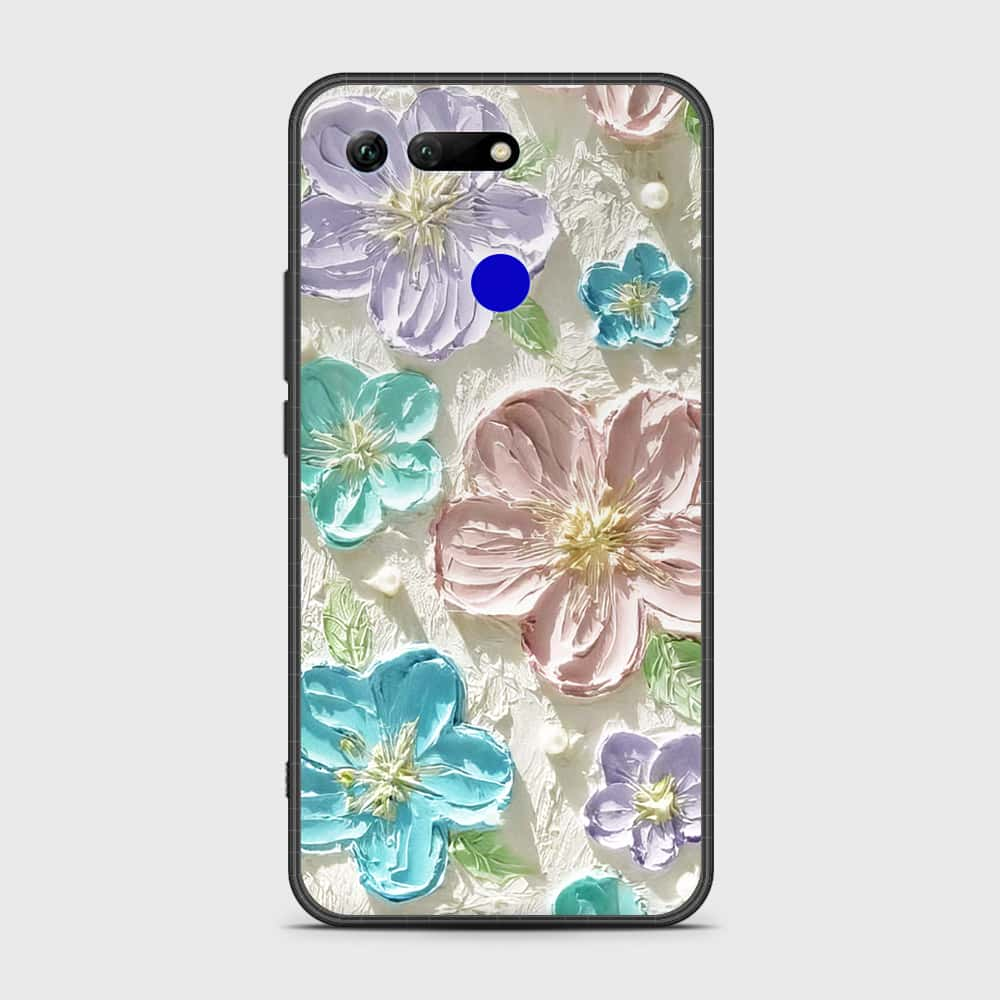 Huawei Honor View 20 Cover - Floral Series - Design 14 - Blue & Purple- HQ Ultra Shine Premium Infinity Glass Soft Silicon Borders Case