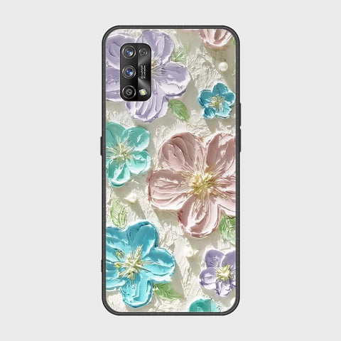 Realme 7 Pro Cover - Floral Series - Design 14 - Blue & Purple- HQ Ultra Shine Premium Infinity Glass Soft Silicon Borders Case