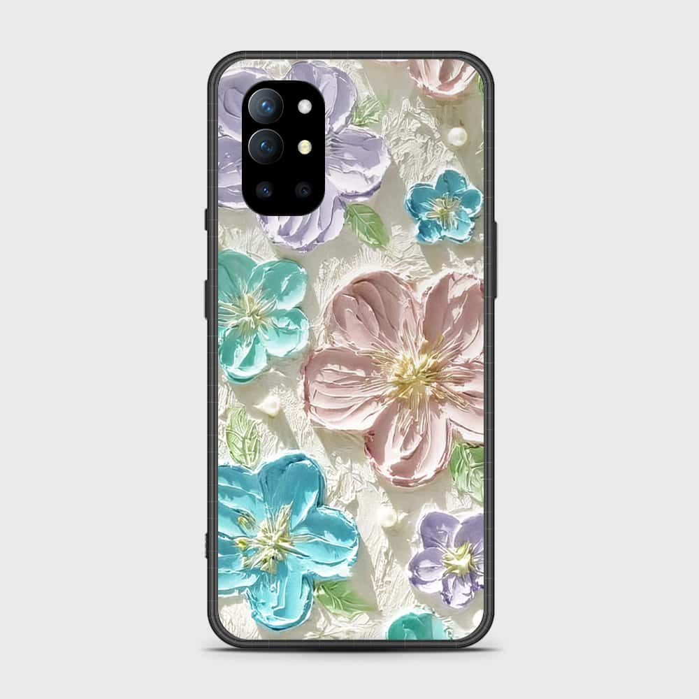 OnePlus 9R Cover - Floral Series - Design 14 - Blue & Purple- HQ Ultra Shine Premium Infinity Glass Soft Silicon Borders Case