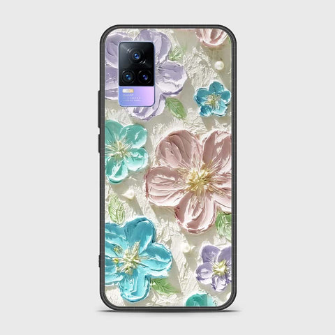 Vivo Y73 Cover - Floral Series - Design 14 - Blue & Purple- HQ Ultra Shine Premium Infinity Glass Soft Silicon Borders Case