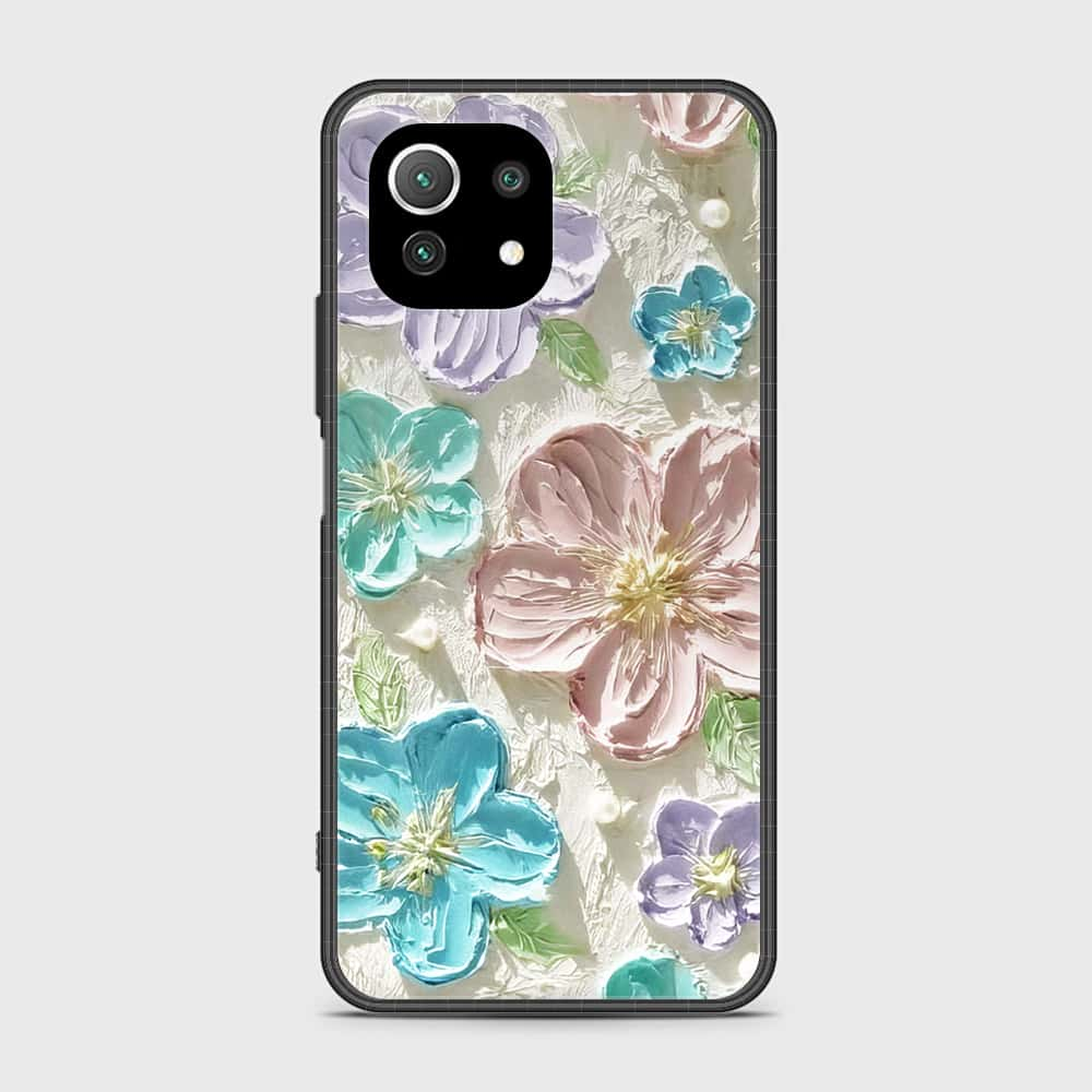 Xiaomi Mi 11 Lite Cover - Floral Series - Design 14 - Blue & Purple- HQ Ultra Shine Premium Infinity Glass Soft Silicon Borders Case