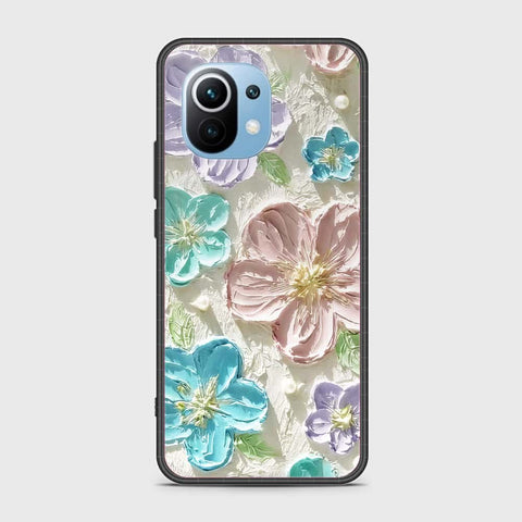 Xiaomi Mi 11 Cover - Floral Series - Design 14 - Blue & Purple- HQ Ultra Shine Premium Infinity Glass Soft Silicon Borders Case