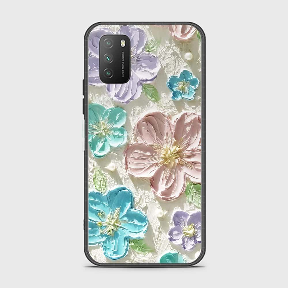 Xiaomi Poco M3 Cover - Floral Series - Design 14 - Blue & Purple - HQ Ultra Shine Premium Infinity Glass Soft Silicon Borders Case