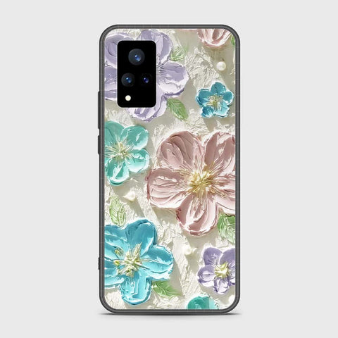 Vivo V21s Cover - Floral Series - Design 14 - Blue & Purple- HQ Ultra Shine Premium Infinity Glass Soft Silicon Borders Case