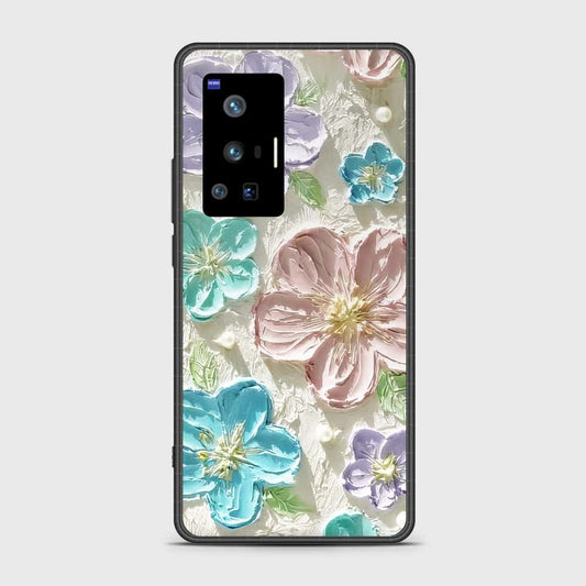 Vivo X70 Pro Cover - Floral Series - Design 14 - Blue & Purple- HQ Ultra Shine Premium Infinity Glass Soft Silicon Borders Case