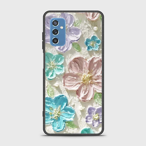 Samsung Galaxy M52 5G Cover - Floral Series - Design 14 - Blue & Purple- HQ Ultra Shine Premium Infinity Glass Soft Silicon Borders Case