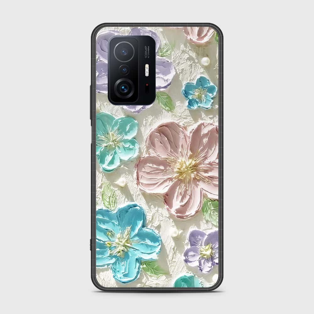 Xiaomi 11T Cover - Floral Series - Design 14 - Blue & Purple- HQ Ultra Shine Premium Infinity Glass Soft Silicon Borders Case