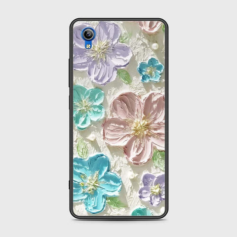 Vivo Y91C Cover - Floral Series - Design 14 - Blue & Purple- HQ Ultra Shine Premium Infinity Glass Soft Silicon Borders Case