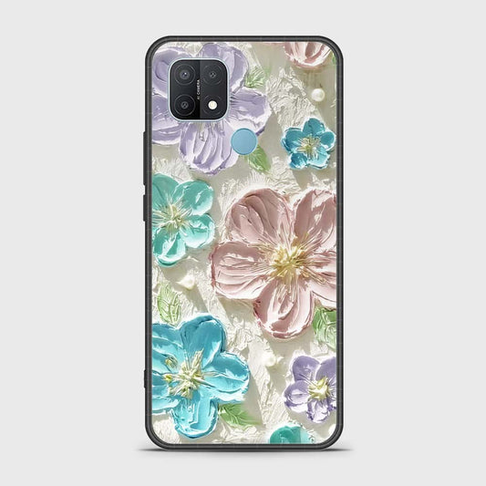 Oppo A35 Cover - Floral Series - Design 14 - Blue & Purple- HQ Ultra Shine Premium Infinity Glass Soft Silicon Borders Case