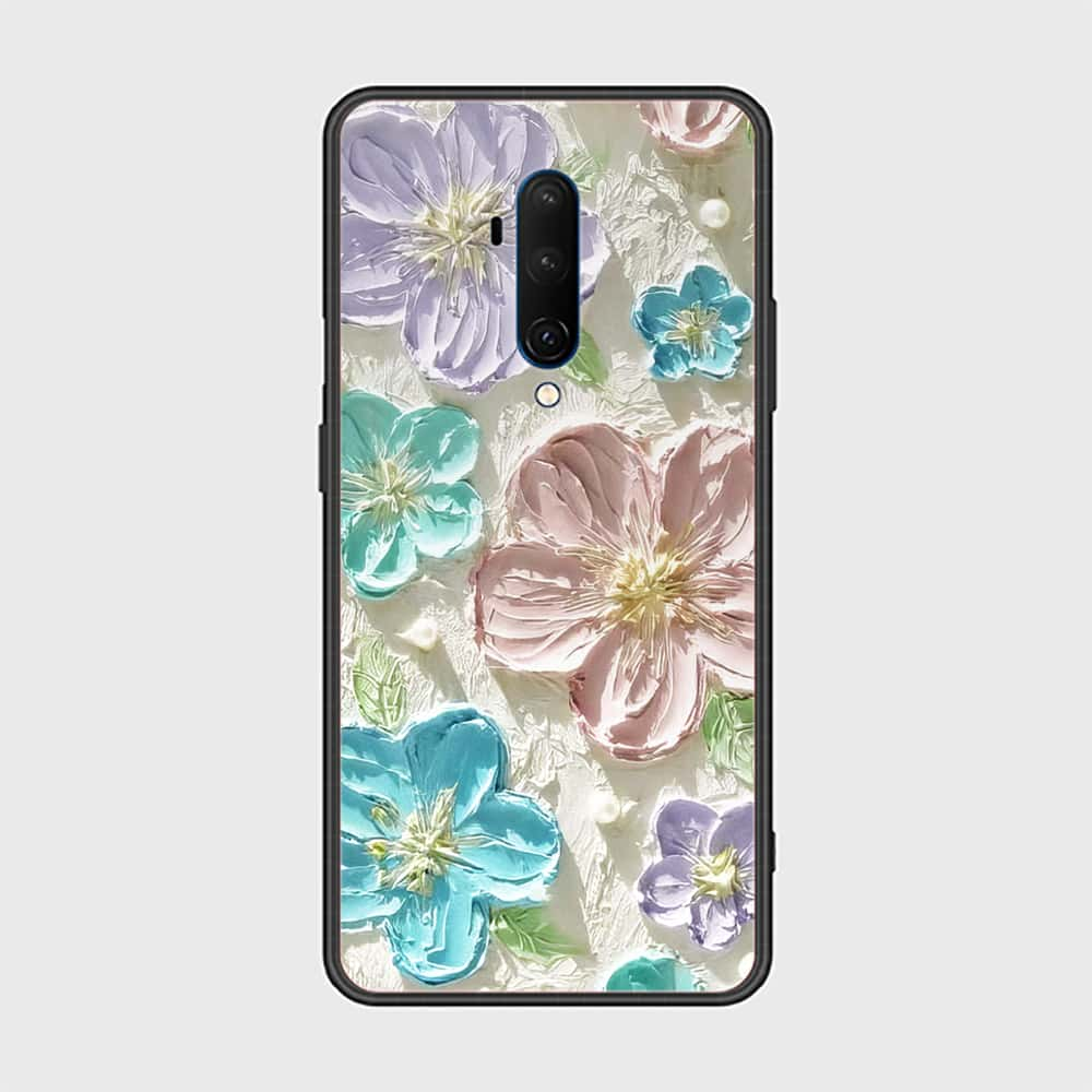 OnePlus 7T Pro Cover - Floral Series - Design 14 - Blue & Purple - HQ Ultra Shine Premium Infinity Glass Soft Silicon Borders Case