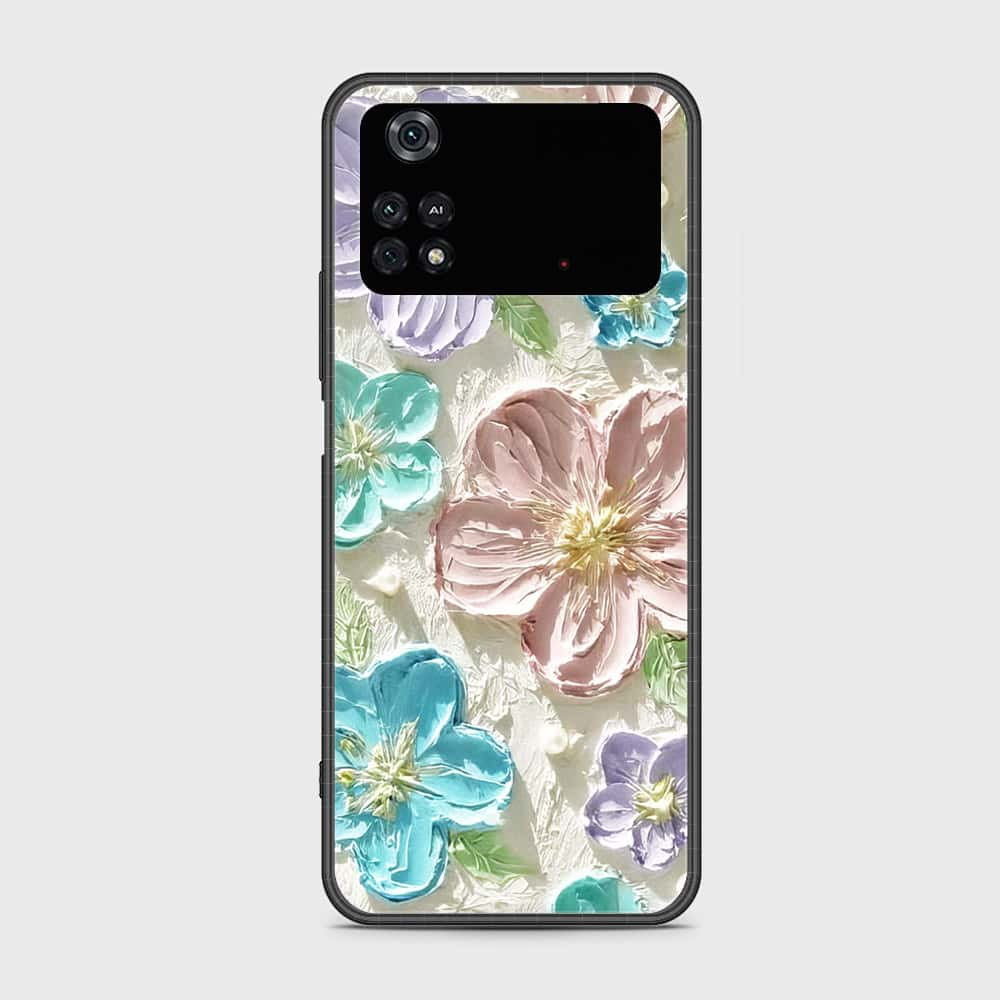 Xiaomi Poco M4 Pro Cover - Floral Series - Design 14 - Blue & Purple- HQ Ultra Shine Premium Infinity Glass Soft Silicon Borders Case