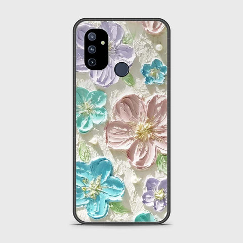 OnePlus Nord N100 Cover - Floral Series - Design 14 - Blue & Purple- HQ Ultra Shine Premium Infinity Glass Soft Silicon Borders Case