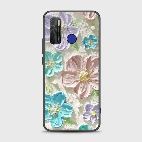 Tecno Camon 15 Cover - Floral Series - Design 14 - Blue & Purple- HQ Ultra Shine Premium Infinity Glass Soft Silicon Borders Case