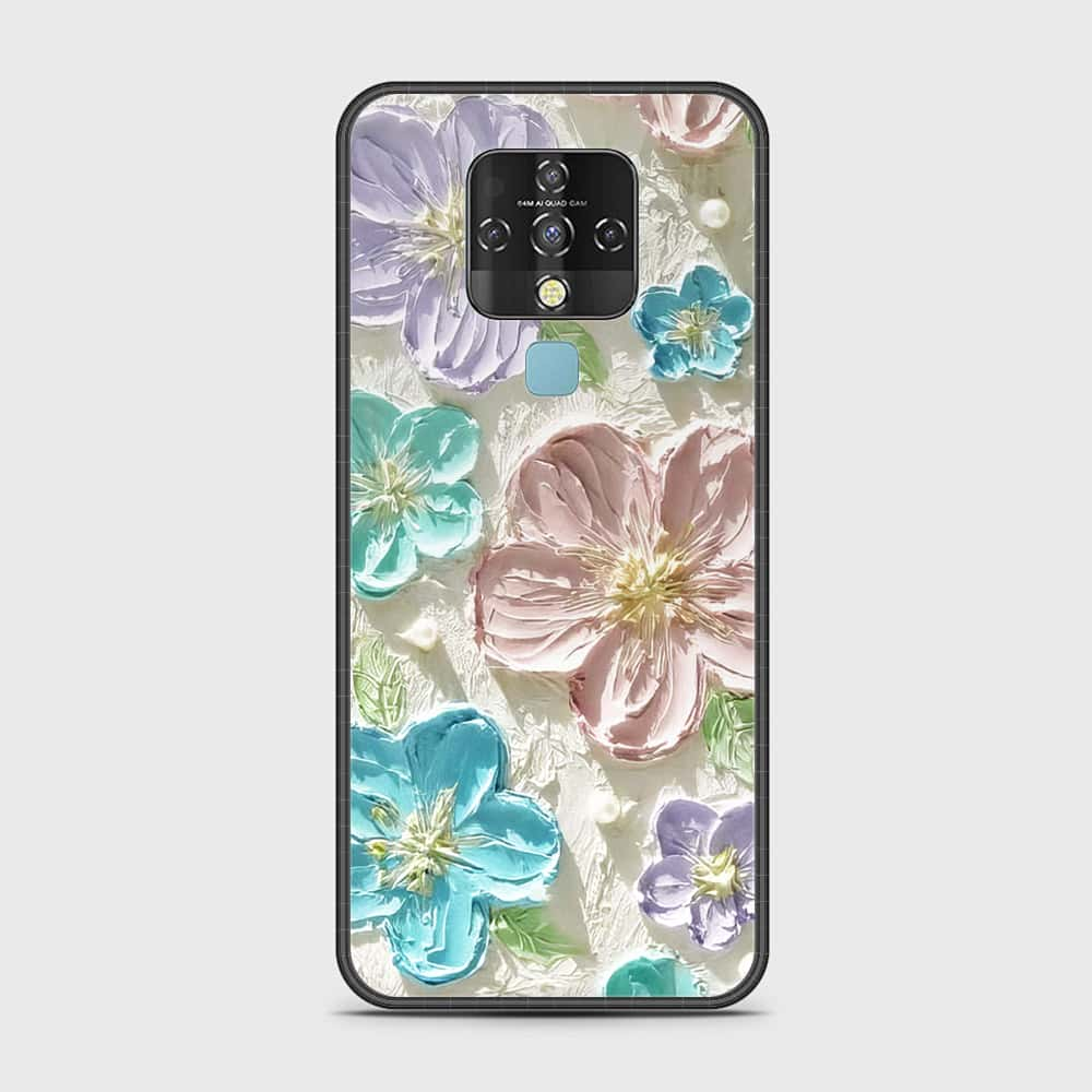 Tecno Camon 16 Cover - Floral Series - Design 14 - Blue & Purple- HQ Ultra Shine Premium Infinity Glass Soft Silicon Borders Case