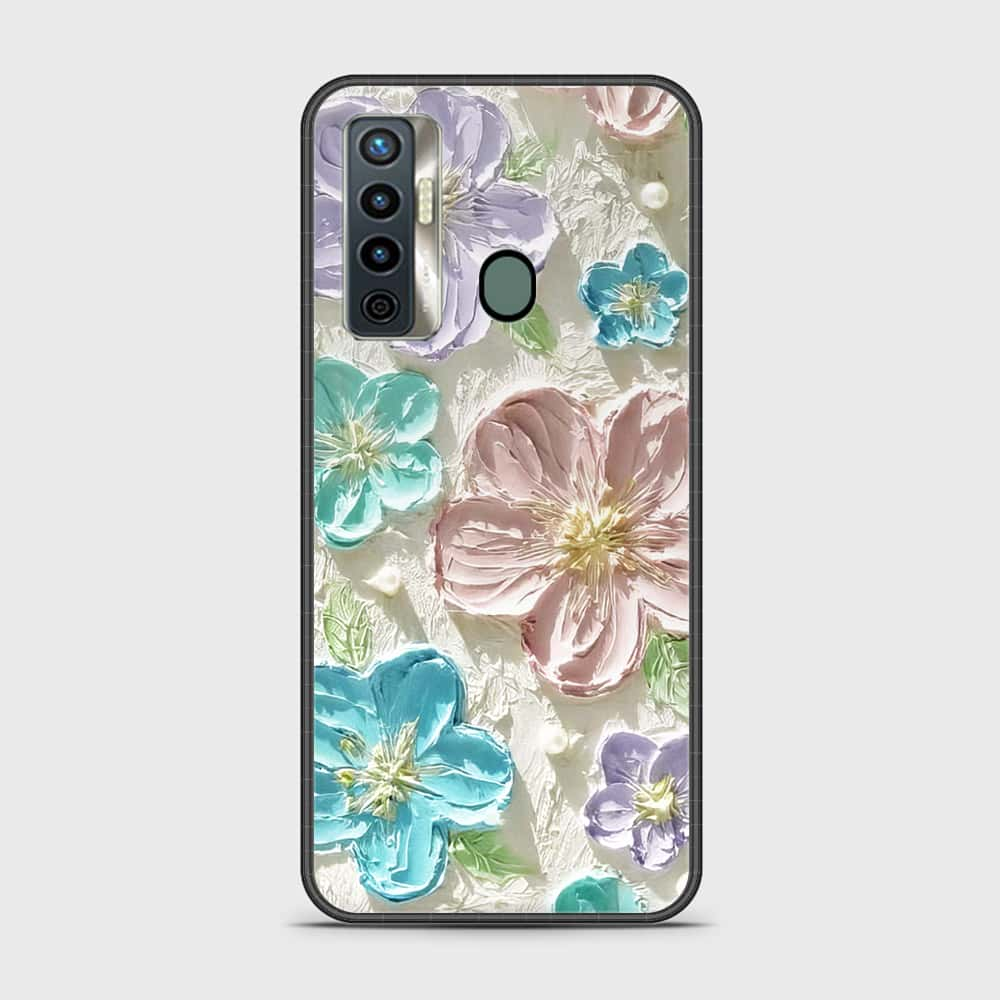 Tecno Camon 17 Cover - Floral Series - Design 14 - Blue & Purple- HQ Ultra Shine Premium Infinity Glass Soft Silicon Borders Case