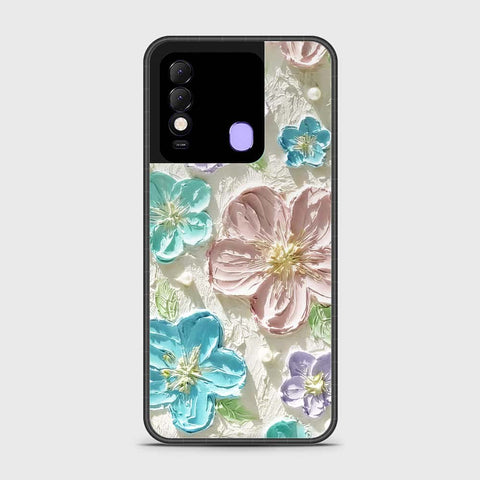 Tecno Spark 8 Cover - Floral Series - Design 14 - Blue & Purple- HQ Ultra Shine Premium Infinity Glass Soft Silicon Borders Case