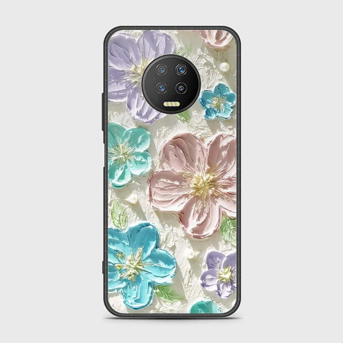 Infinix Note 7 Cover - Floral Series - Design 14 - Blue & Purple- HQ Ultra Shine Premium Infinity Glass Soft Silicon Borders Case