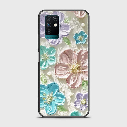 Infinix Note 10 Cover - Floral Series - Design 14 - Blue & Purple- HQ Ultra Shine Premium Infinity Glass Soft Silicon Borders Case