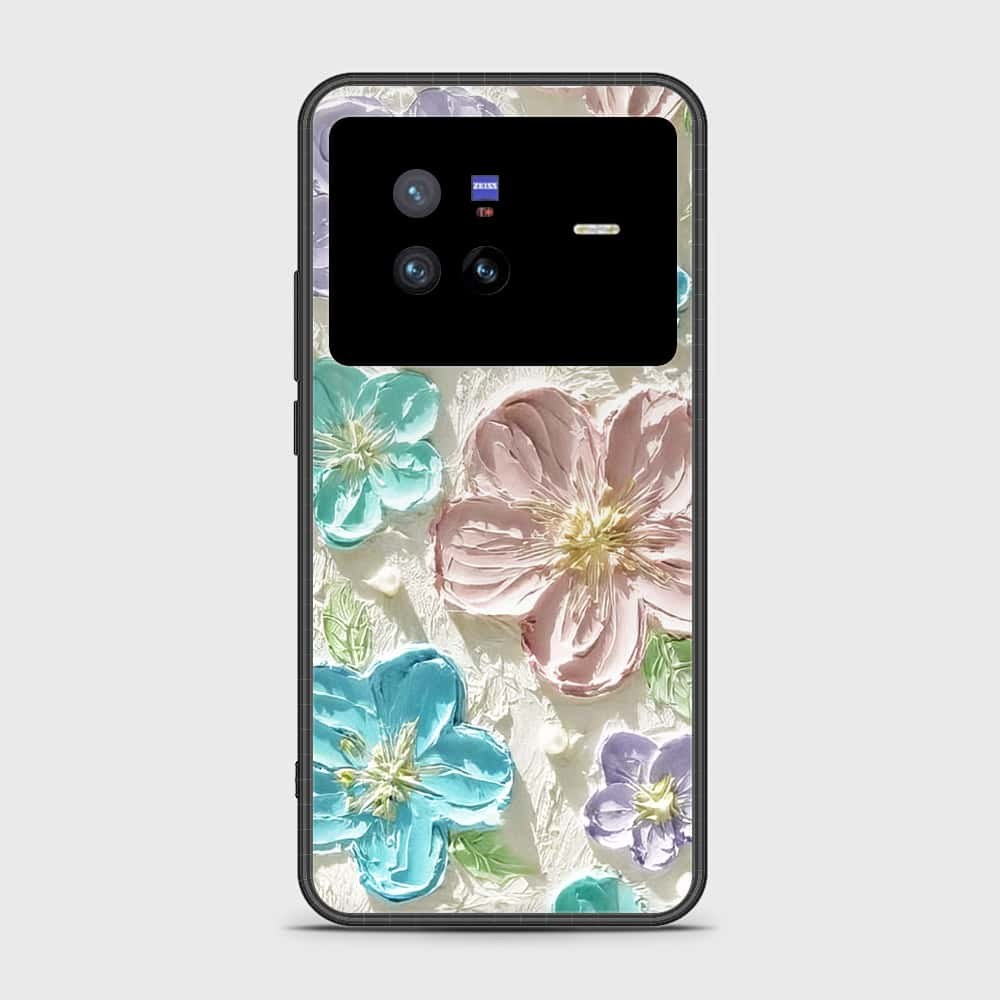 Vivo X80 Cover - Floral Series - Design 14 - Blue & Purple- HQ Ultra Shine Premium Infinity Glass Soft Silicon Borders Case