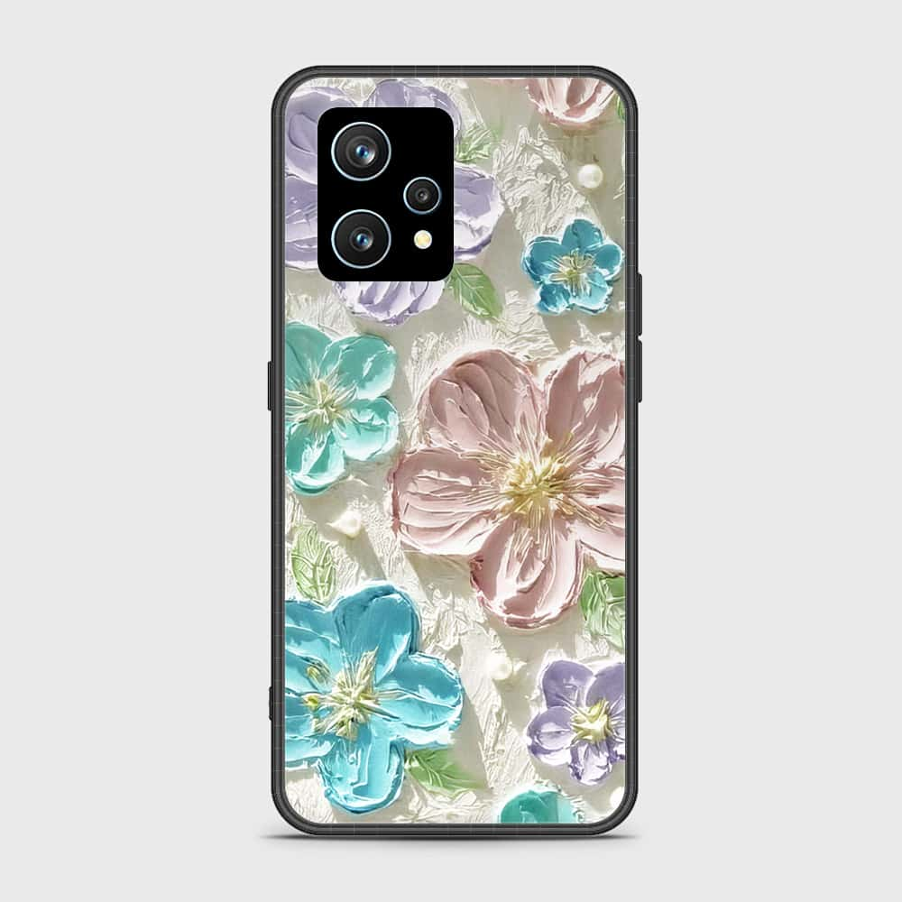 Realme 9 4G Cover - Floral Series - Design 14 - Blue & Purple- HQ Ultra Shine Premium Infinity Glass Soft Silicon Borders Case