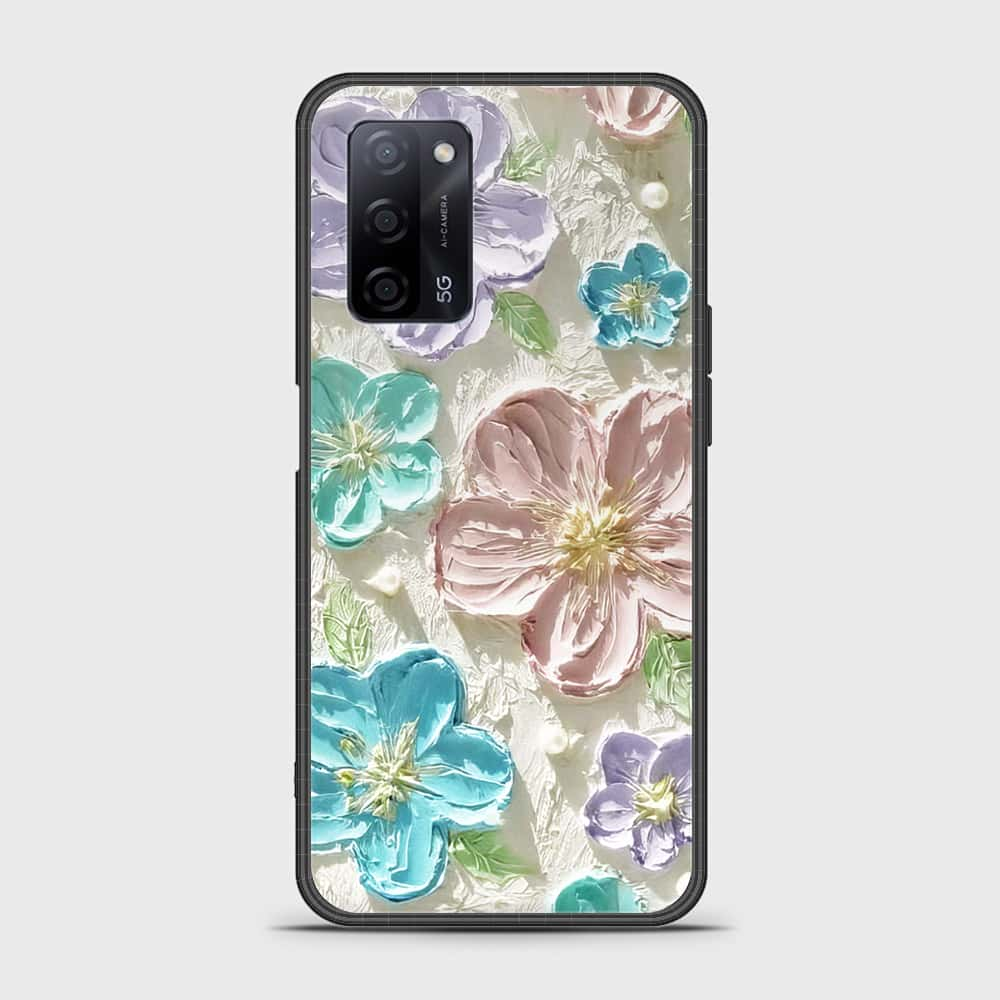 Oppo A55 5G Cover - Floral Series - Design 14 - Blue & Purple- HQ Ultra Shine Premium Infinity Glass Soft Silicon Borders Case