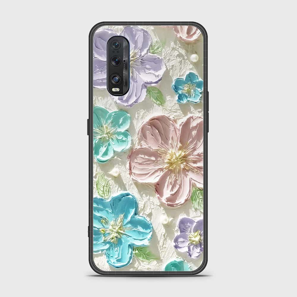 Oppo Find X2 Cover - Floral Series - Design 14 - Blue & Purple- HQ Ultra Shine Premium Infinity Glass Soft Silicon Borders Case