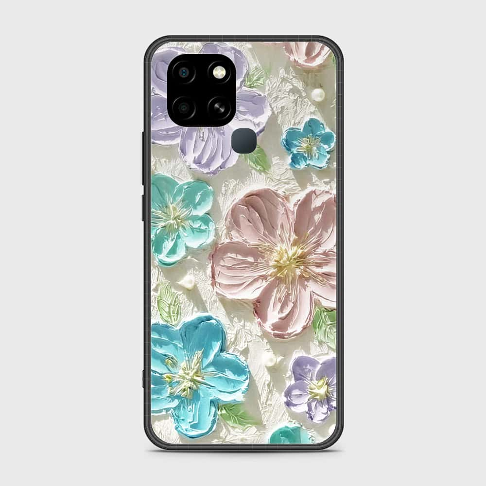 Infinix Smart 6 Cover - Floral Series - Design 14 - Blue & Purple- HQ Ultra Shine Premium Infinity Glass Soft Silicon Borders Case