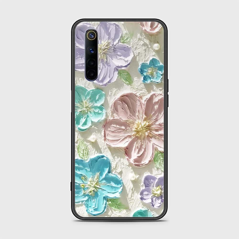 Realme 6 Cover - Floral Series - Design 14 - Blue & Purple - HQ Ultra Shine Premium Infinity Glass Soft Silicon Borders Case