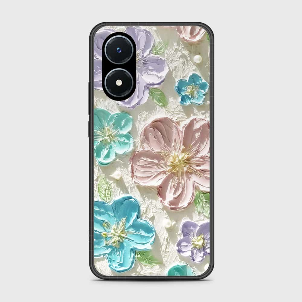 Vivo Y02s Cover - Floral Series - Design 14 - Blue & Purple - HQ Ultra Shine Premium Infinity Glass Soft Silicon Borders Case