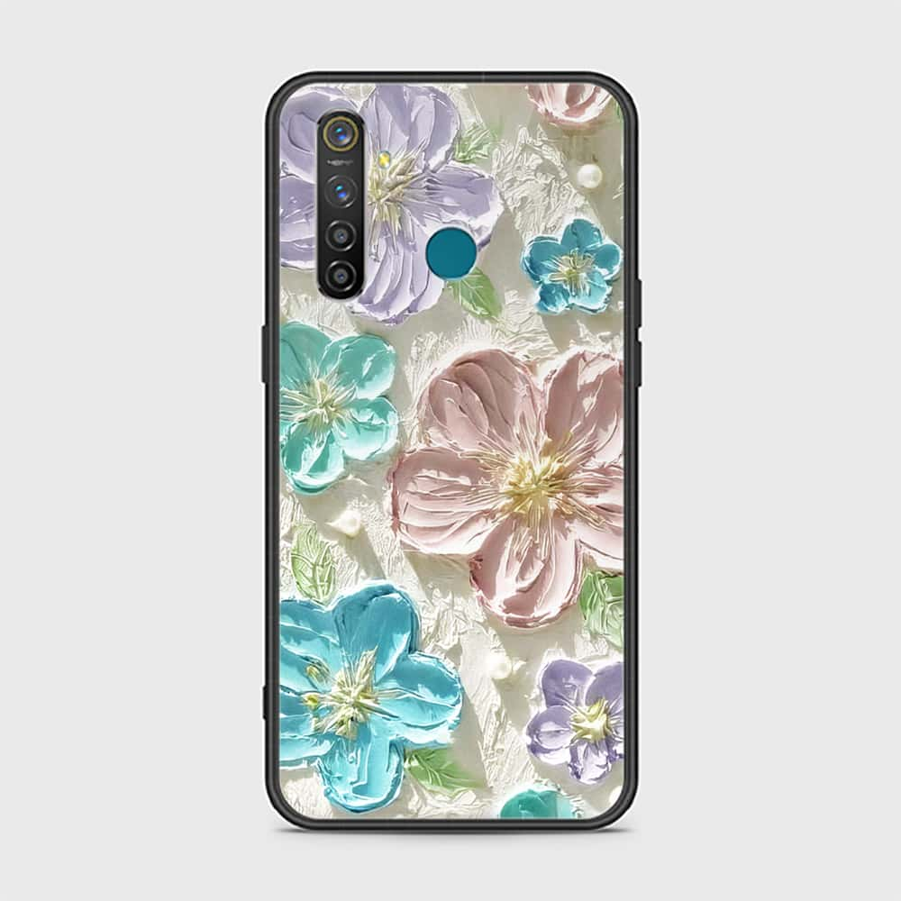 Realme 5 Pro Cover - Floral Series - Design 14 - Blue & Purple - HQ Ultra Shine Premium Infinity Glass Soft Silicon Borders Case