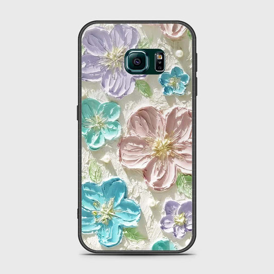 Samsung Galaxy S6 Edge Cover - Floral Series - Design 14 - Blue & Purple - HQ Ultra Shine Premium Infinity Glass Soft Silicon Borders Case