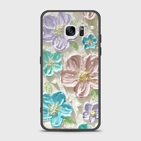 Samsung Galaxy S7 Edge Cover - Floral Series - Design 14 - Blue & Purple - HQ Ultra Shine Premium Infinity Glass Soft Silicon Borders Case