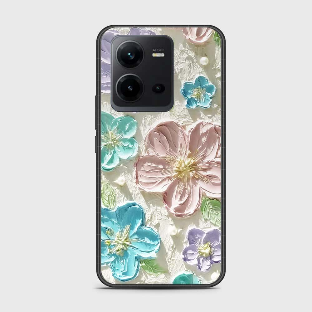 Vivo V25e Cover - Floral Series - Design 14 - Blue & Purple - HQ Ultra Shine Premium Infinity Glass Soft Silicon Borders Case