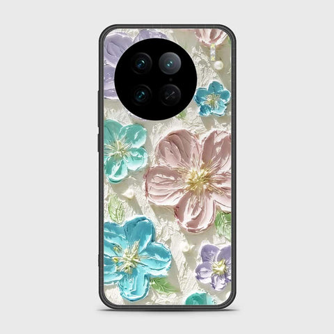 Vivo X90 Pro Cover - Floral Series - Design 14 - Blue & Purple - HQ Ultra Shine Premium Infinity Glass Soft Silicon Borders Case