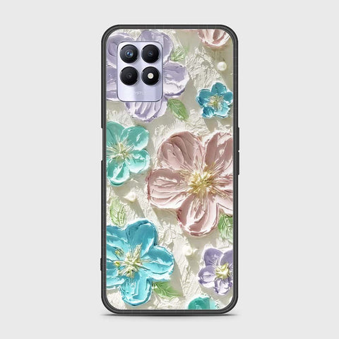 Realme 8i Cover - Floral Series - Design 14 - Blue & Purple - HQ Ultra Shine Premium Infinity Glass Soft Silicon Borders Case