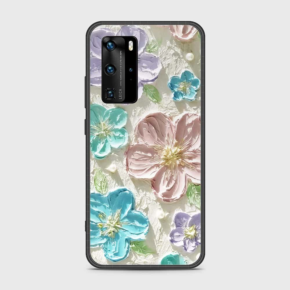 Huawei P40 Pro Cover - Floral Series - Design 14 - Blue & Purple - HQ Ultra Shine Premium Infinity Glass Soft Silicon Borders Case