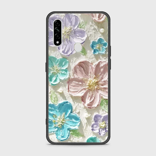 Oppo A31 Cover - Floral Series - Design 14 - Blue & Purple - HQ Ultra Shine Premium Infinity Glass Soft Silicon Borders Case