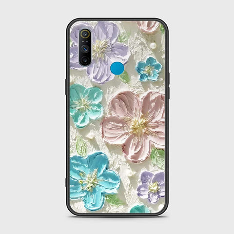 Realme 5i Cover - Floral Series - Design 14 - Blue & Purple - HQ Ultra Shine Premium Infinity Glass Soft Silicon Borders Case