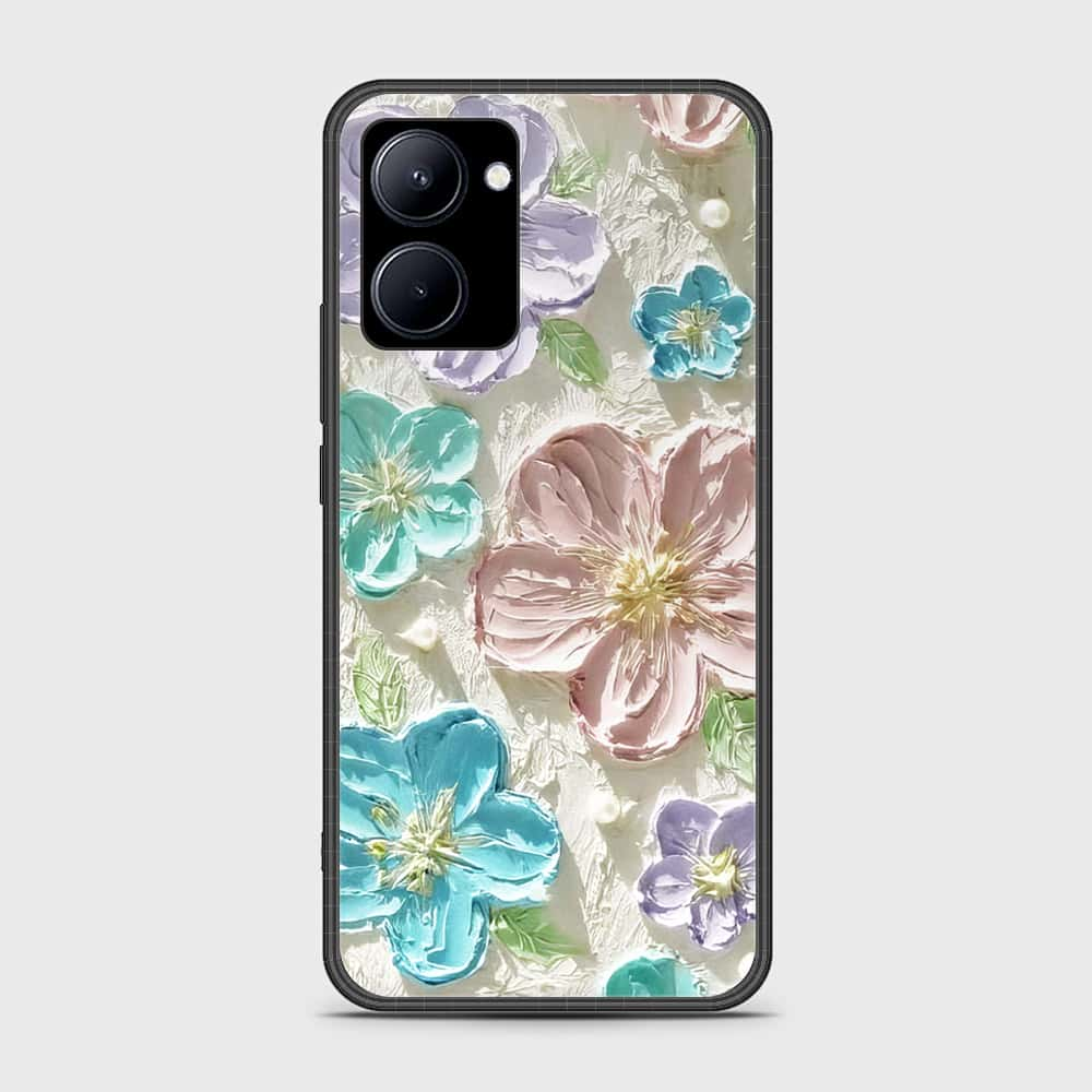 Realme C33 Cover - Floral Series - Design 14 - Blue & Purple - HQ Ultra Shine Premium Infinity Glass Soft Silicon Borders Case