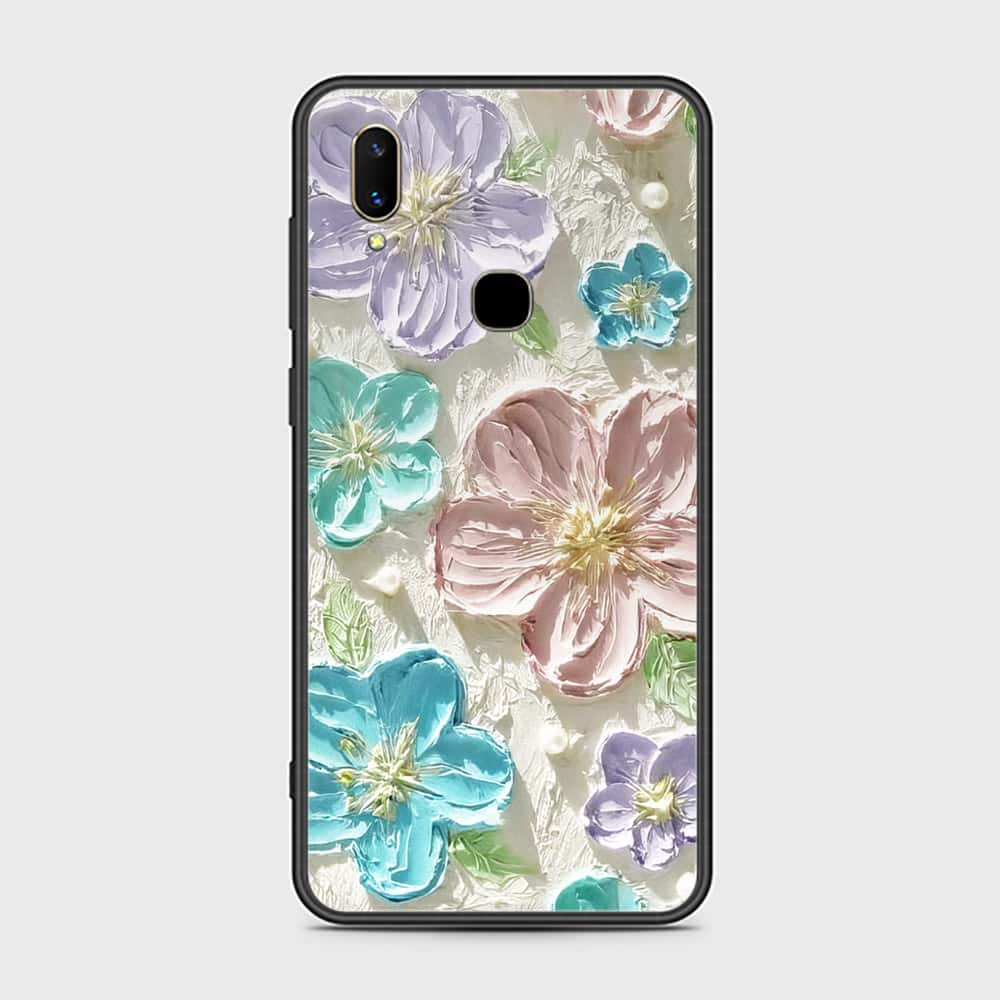 Vivo V11i Cover - Floral Series - Design 14 - Blue & Purple - HQ Ultra Shine Premium Infinity Glass Soft Silicon Borders Case