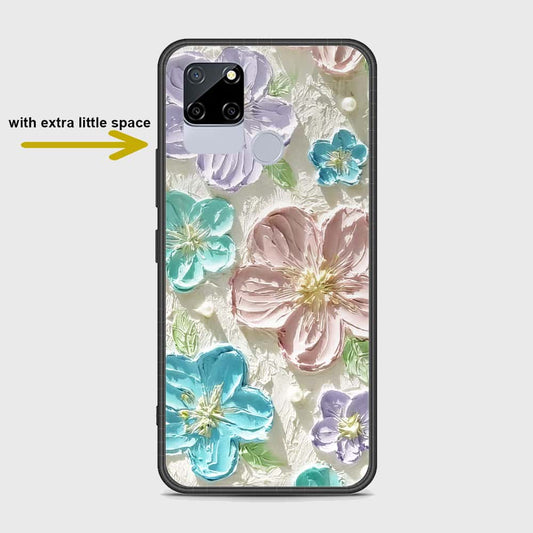 Realme C12 Cover - Floral Series - Design 14 - Blue & Purple - HQ Ultra Shine Premium Infinity Glass Soft Silicon Borders Case