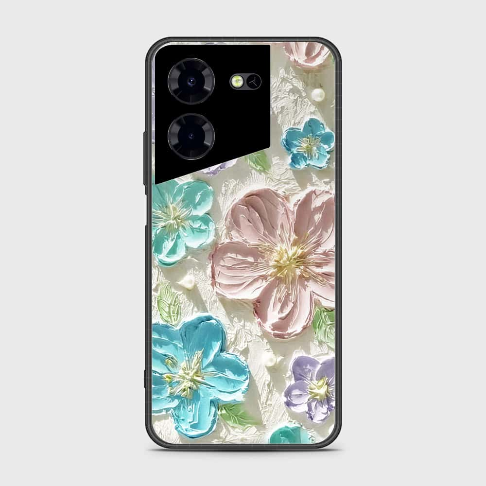 Tecno Pova 5 Pro Cover - Floral Series - Design 14 - Blue & Purple - HQ Ultra Shine Premium Infinity Glass Soft Silicon Borders Case