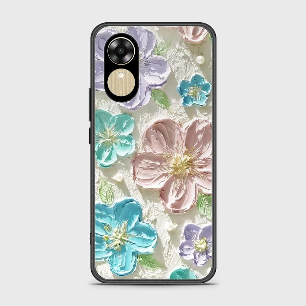 Oppo A17k Cover - Floral Series - Design 14 - Blue & Purple - HQ Ultra Shine Premium Infinity Glass Soft Silicon Borders Case