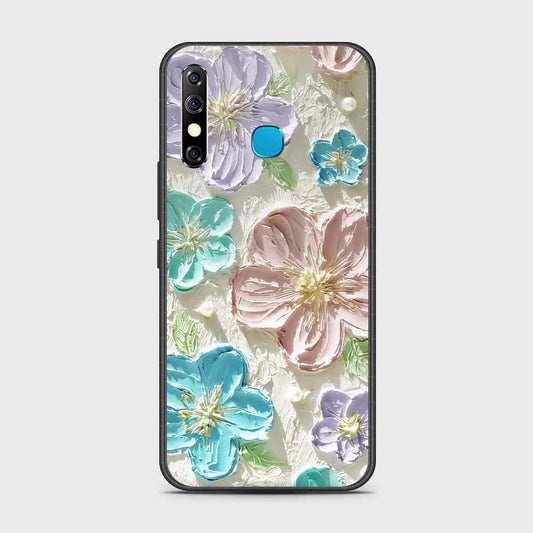 Infinix Hot 8 Cover - Floral Series - Design 14 - Blue & Purple - HQ Ultra Shine Premium Infinity Glass Soft Silicon Borders Case