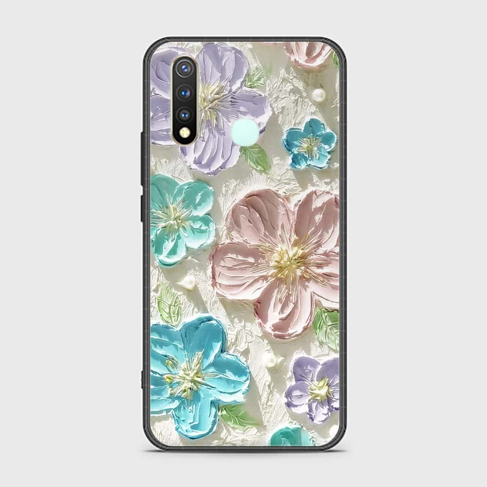 Vivo Y19 Cover - Floral Series - Design 14 - Blue & Purple - HQ Ultra Shine Premium Infinity Glass Soft Silicon Borders Case