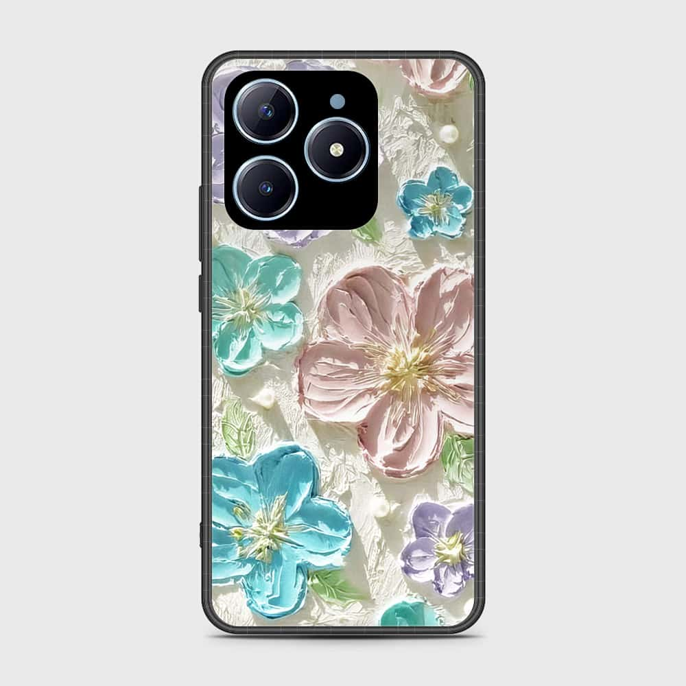 Realme C61 Cover - Floral Series - Design 14 - Blue & Purple - HQ Ultra Shine Premium Infinity Glass Soft Silicon Borders Case