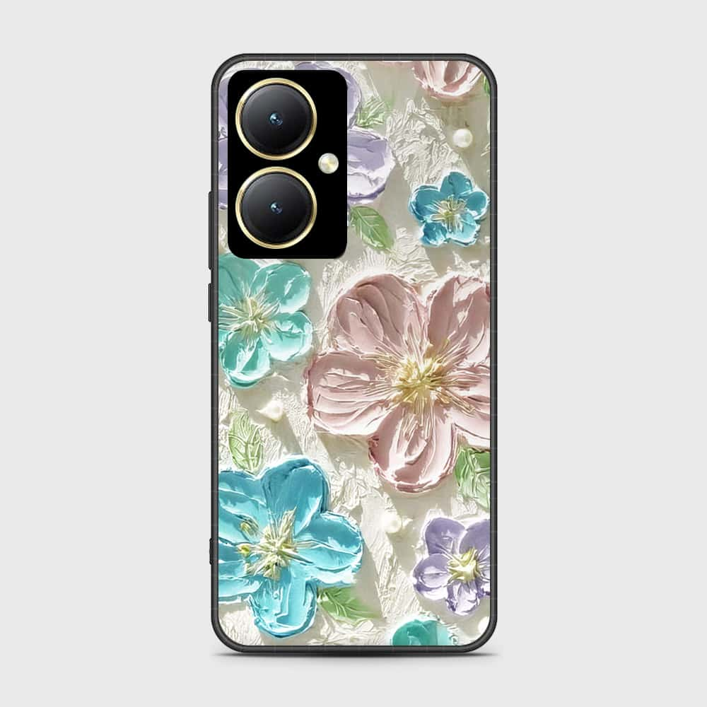 Vivo Y35m Plus Cover - Floral Series - Design 14 - Blue & Purple - HQ Ultra Shine Premium Infinity Glass Soft Silicon Borders Case