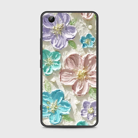 Vivo Y81 Cover - Floral Series - Design 14 - Blue & Purple - HQ Ultra Shine Premium Infinity Glass Soft Silicon Borders Case